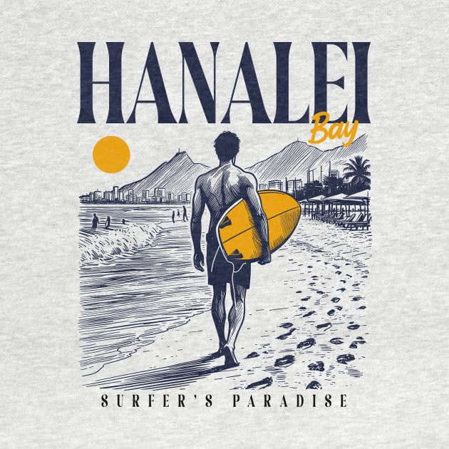 Vintage Surfing Hanalei Bay, Hawaii // Retro Surfer Sketch // Surfer's Paradise by Now Boarding